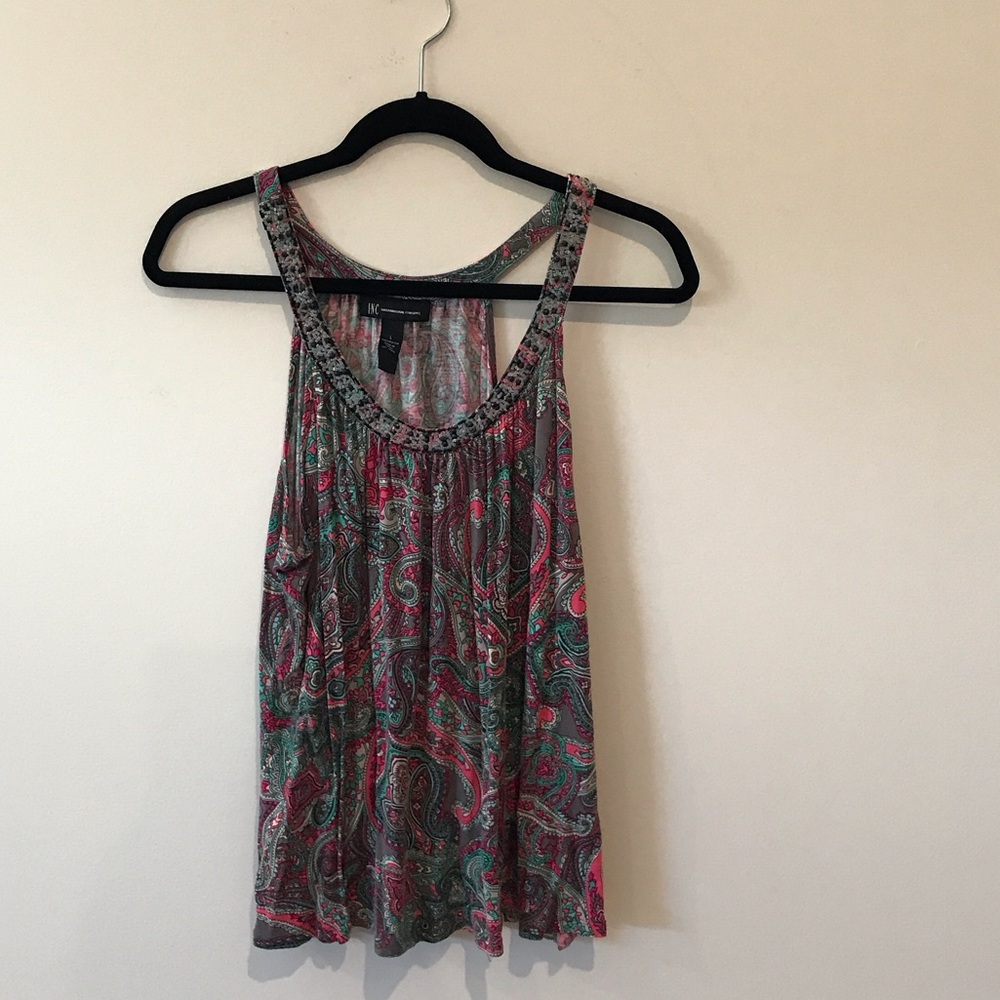 INC International Concepts Paisley Tank Top in Green and Pink